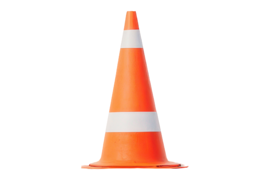 Orange traffic cone with white stripes isolated on transparent background. Orange traffic cone isolated on white background. - Powered by Adobe