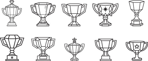 Coloring page of a trophy cup, black and white line art, very bold outlines, simple shapes, isolated on a plain white background, no shading