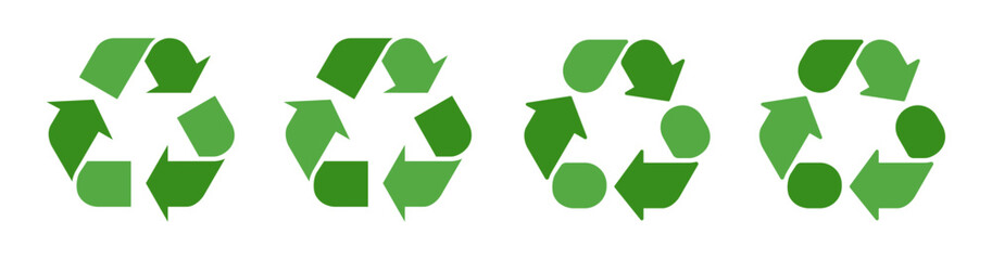 Set of vector recycling icons. Plastic recycle vector illustration with green eco friendly arrows. Recycled package sign symbolizing sustainability and environmental care.