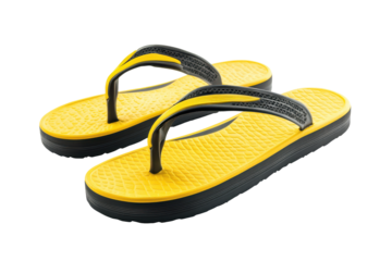 Pair of yellow flip flops isolated on transparent background. Yellow flip flops isolated on white background.