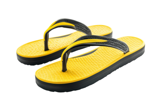 Pair of yellow flip flops isolated on transparent background. Yellow flip flops isolated on white background.