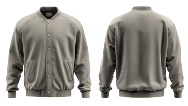 Light gray bomber jacket, front and back views
