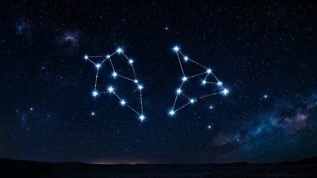 Celestial Constellations Glowing Brightly Against a Deep Blue Night Sky Over a Dark Horizon