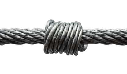Strong steel wire rope or metal cable isolated on transparent background.