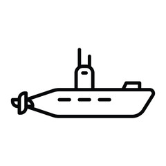 Outline of a submarine featuring a conning tower with antennae a curved hull and a propeller isolated on a white background