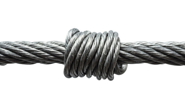 Strong steel wire rope or metal cable isolated on transparent background.
