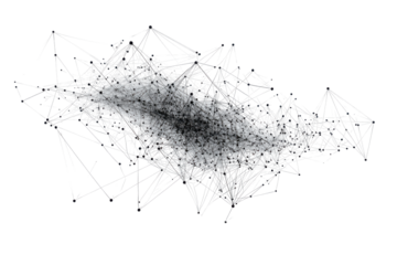 Abstract network of white lines on black background isolated on transparent background. Abstract representation of cloud computing with interconnected nodes isolated on white background.