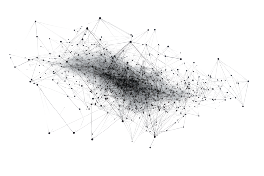 Abstract network of white lines on black background isolated on transparent background. Abstract representation of cloud computing with interconnected nodes isolated on white background.