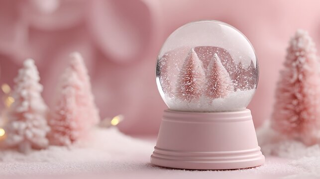 Dreamy snow globe with pink trees and soft background bokeh - Powered by Adobe