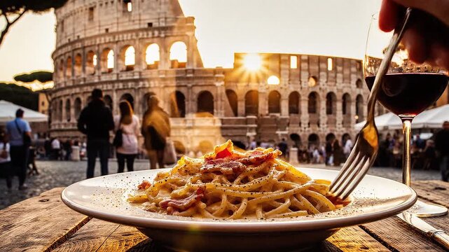 Italian Pasta in Rome Streets