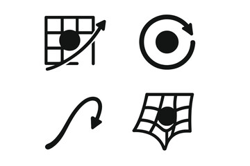 Photon Trajectory Icons. Solid style icons of photon trajectory simulation: light path map, predicted photon ring, gravity-bent
