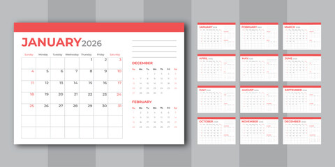 printable 2026 Diary Planner. Monthly Calendar Template