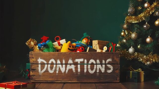 Box with toys donated at Christmas.	
