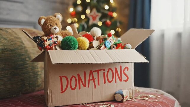 Box with toys donated at Christmas.	
