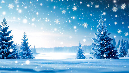 Obraz premium Snowy Christmas Background with Falling Snowflakes and Frosty Blue Glow