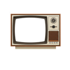 Vintage television with wood grain frame and cream colored casing, cutout, PNG isolated on white or transparent background