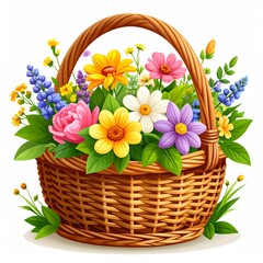 Obraz premium Colorful Flower Basket Illustration with Spring Blooms.