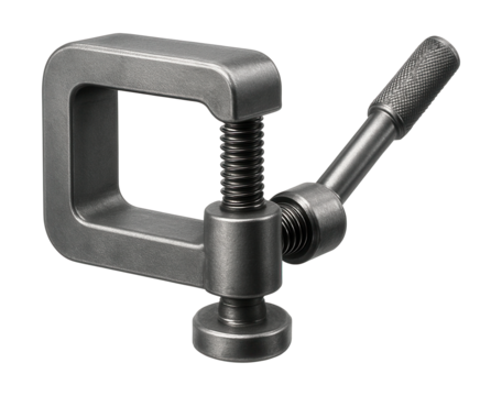Durable steel clamp with quick-adjust handle for securing large hoses in industrial use.