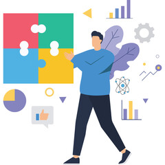 Solve business problems with teamwork and strategy now  flat illustration