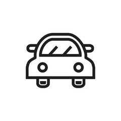 A black and white linedrawing of a small car The car has two headlights two windows and two wheels