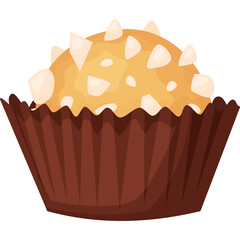 A Single Round Delicious Candy Covered in White Flakes Nestled Inside a Brown Wrapper Isolated on a Transparent Background