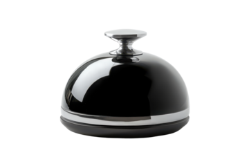 Shiny black service bell isolated on transparent background. Sleek reflective black service bell isolated on white background.