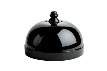 Shiny black service bell isolated on transparent background. Sleek reflective black service bell isolated on white background.