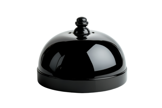 Shiny black service bell isolated on transparent background. Sleek reflective black service bell isolated on white background.