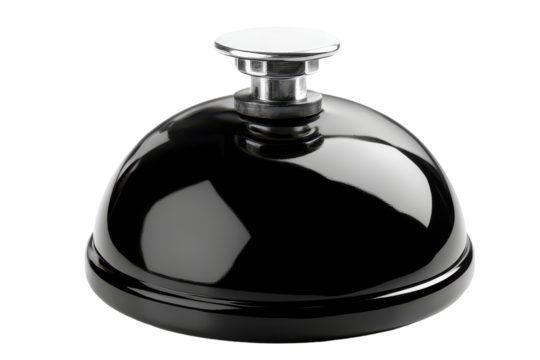 Shiny black service bell isolated on transparent background. Sleek reflective black service bell isolated on white background. - Powered by Adobe