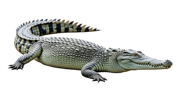 Powerful large crocodile with intricate scaly skin isolated on white - Powered by Adobe