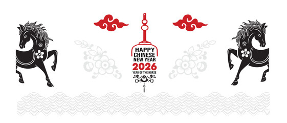 Abstract vector illustration for a chinese year of the horse, red fiery  horse design with a vintage label and new year sale offer banner