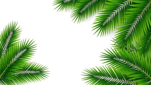 Green Palm Tree Fronds on White Background.