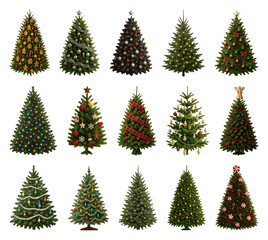 Obraz premium PNG Diverse festive Christmas tree collection, transparent background