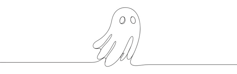Continuous one line drawing of a cute ghost. Spooky season and supernatural