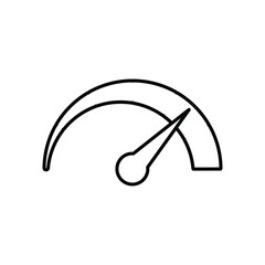 A line art illustration of a speedometer with the needle pointing towards the middle