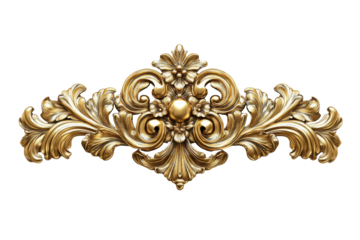 Ornate golden decorative element isolated on transparent background.