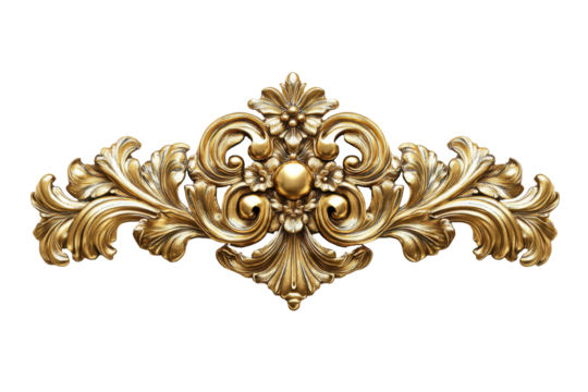 Ornate golden decorative element isolated on transparent background.