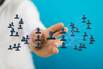 Concept of teamwork, communication, and networking visualized with digital icons and lines of connection, representing collaboration and busines