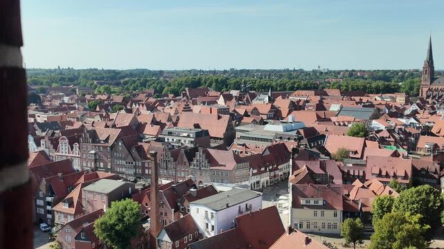 Panoramic elevated view of the old town of Luneburg in Germany