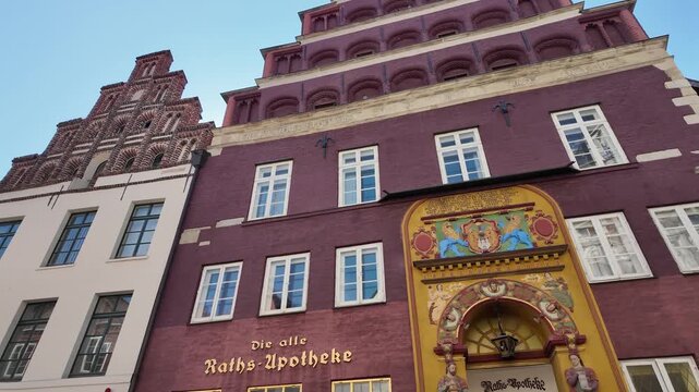 View of historic pharmacy building in the old town of Luneburg in Germany