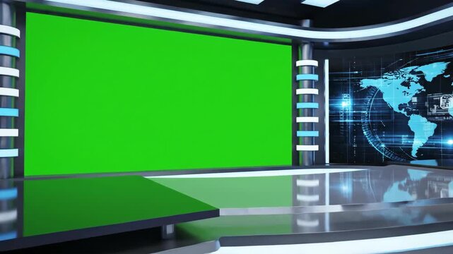 Video Virtual news studio set with green screen background loopable
