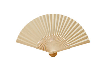 Beige hand-held fan, open