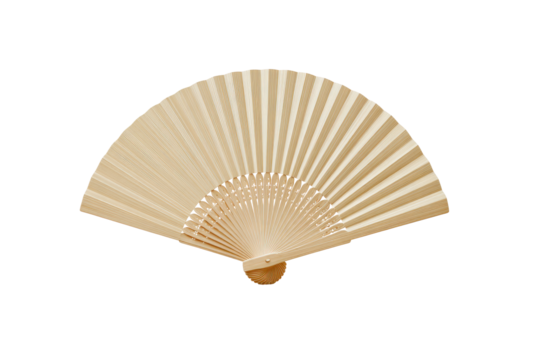 Beige hand-held fan, open