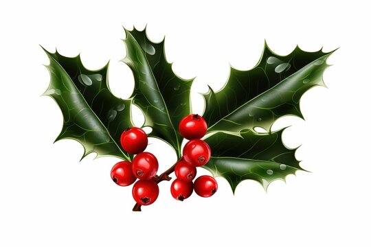 Fototapeta A vibrant illustration of holly leaves adorned with bright red berries, showcasing a classic festive motif often associated with winter celebrations.