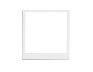Isolated blank white polaroid photo frame with tape PNG overlay background