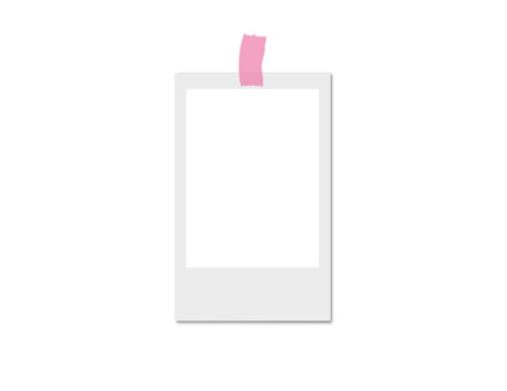 Blank white Polaroid photo frame with adhesive tape on top and bottom, isolated transparent PNG for creative collage, scrapbook, or photo mockup design.