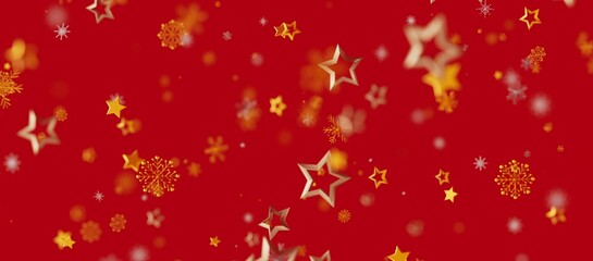 Christmas background with golden stars and snowflakes on a vibrant red backdrop. Perfect for holiday greetings and festive designs. Holiday spir © vegefox.com