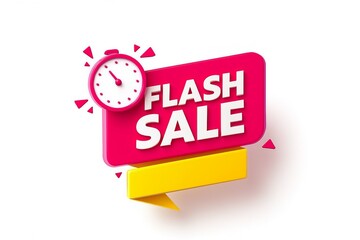 Bright red flash sale sign with a clock indicating limited time offer and a yellow ribbon banner for promotions