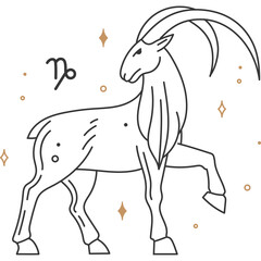 Capricorn Zodiac Symbol Line Art With Stars And Constellation Isolated On Transparent Background