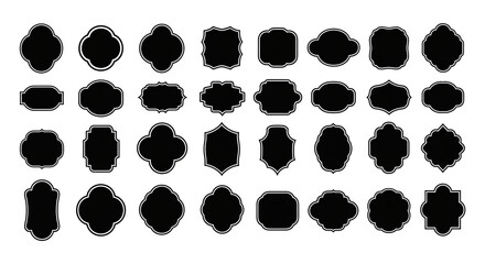 Set of decorative frame shapes vintage label design elements vector silhouette isolated on white background
